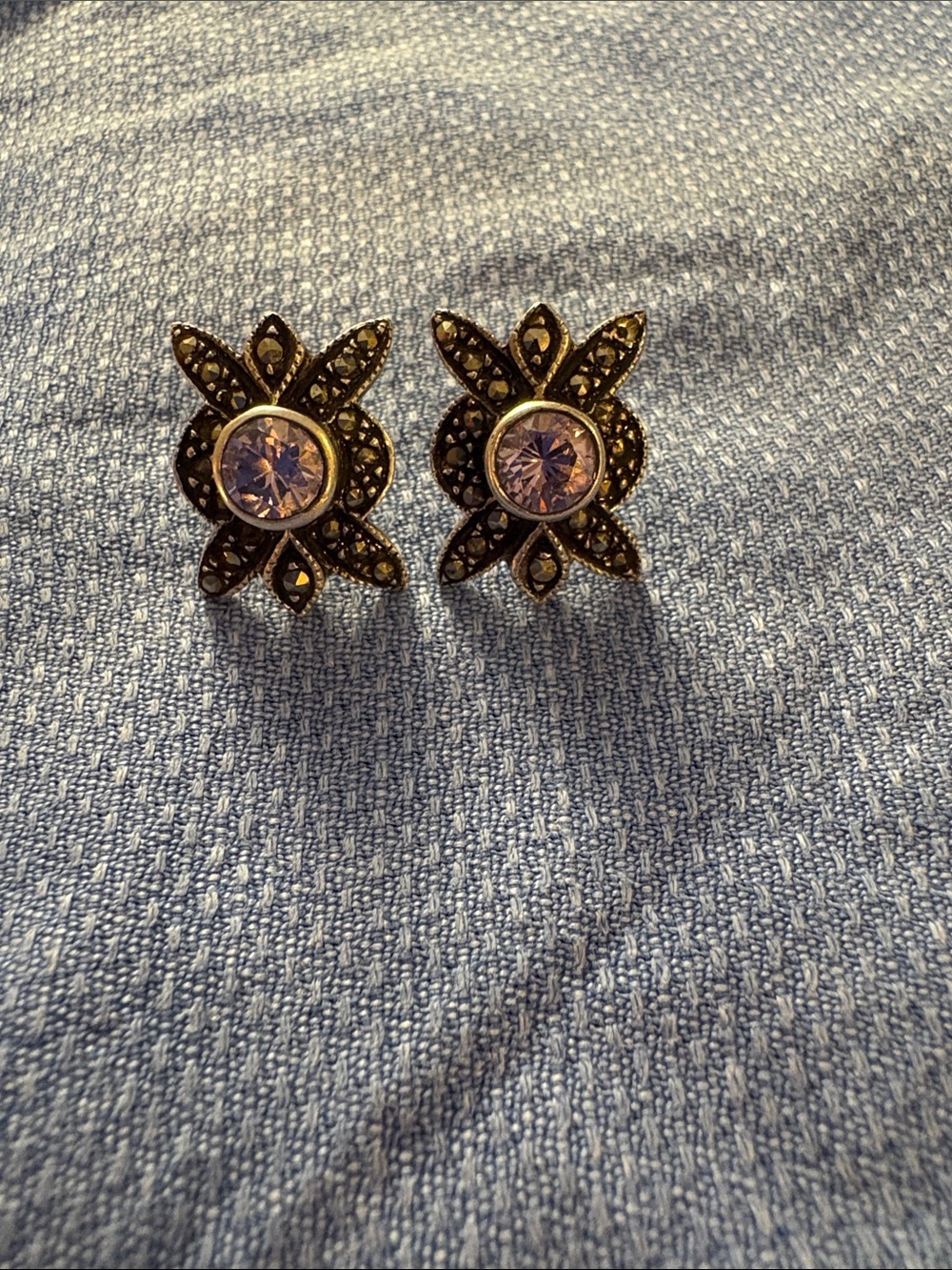 Vintage '90s Sterling Silver Floral Stud Earrings with Light Purple Gemstones